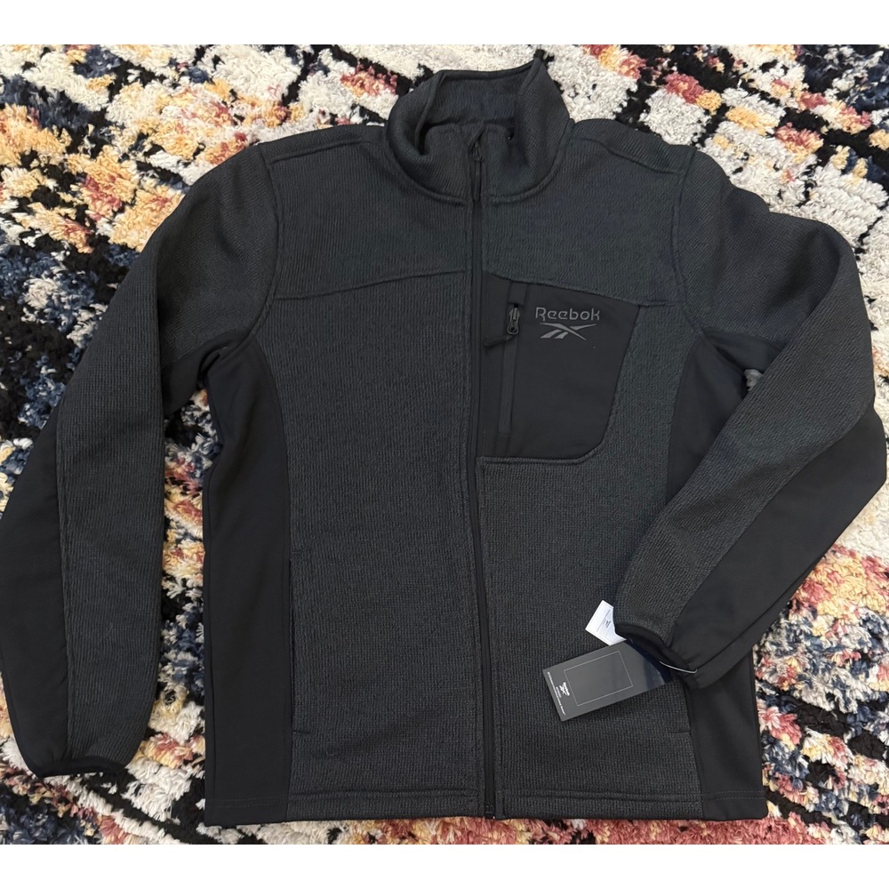 Reebok Mens Full Zip Fleece Jacket Charcoal Gray Hybrid Softshell OMRB1530 Small